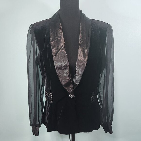 Velvet Evening Blouse, M, Vintage, Sheer Sleeves, Another Thyme,
Lot I - Picture 1 of 7